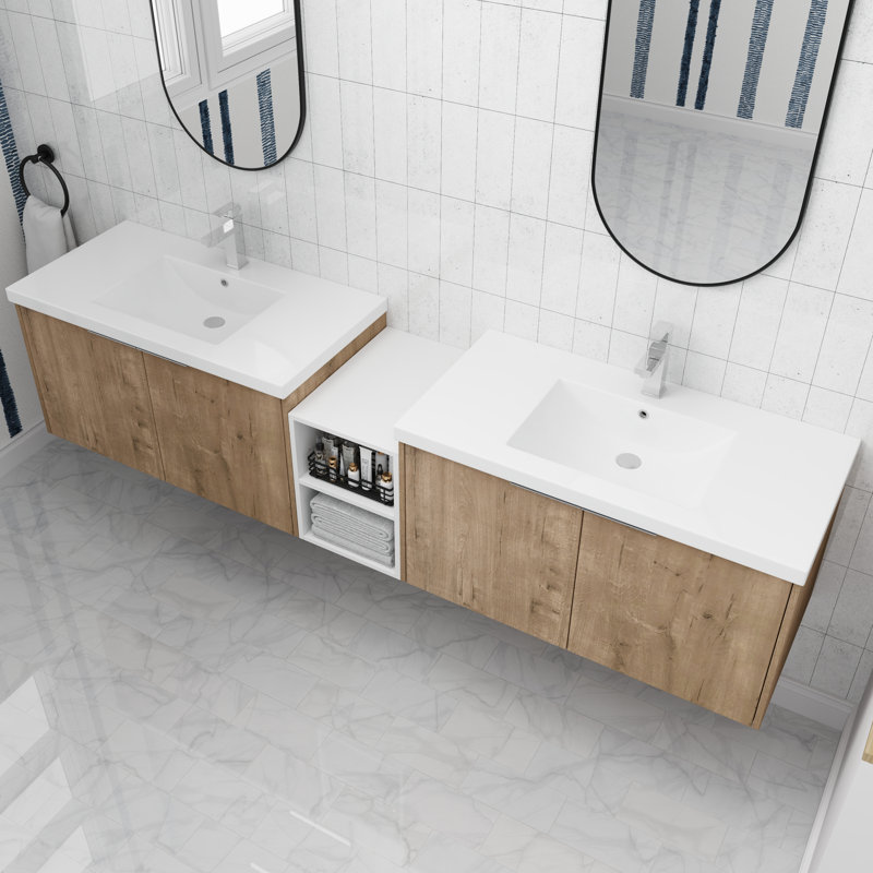 Jazmeen 82.92'' Double Bathroom Vanity with Resin Top, Beige