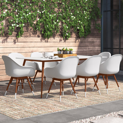 Anautica 8 - Person Wood Patio Dining Set with Rectangular Table