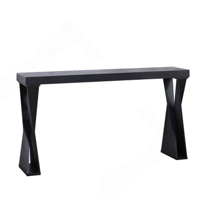Modern Console Table – 58.3" Narrow Entryway Table, Black Manufactured Wood Sofa Table With Crossed Legs For Hallway, Living Room, Or Office