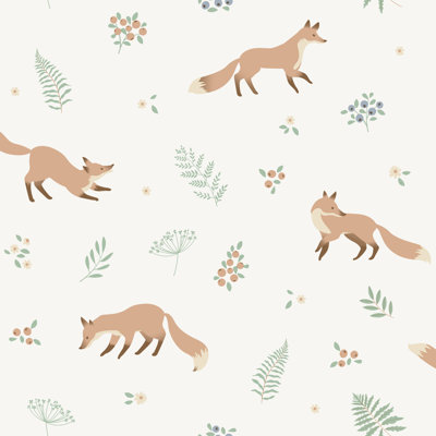 Papier peint renard et fougère