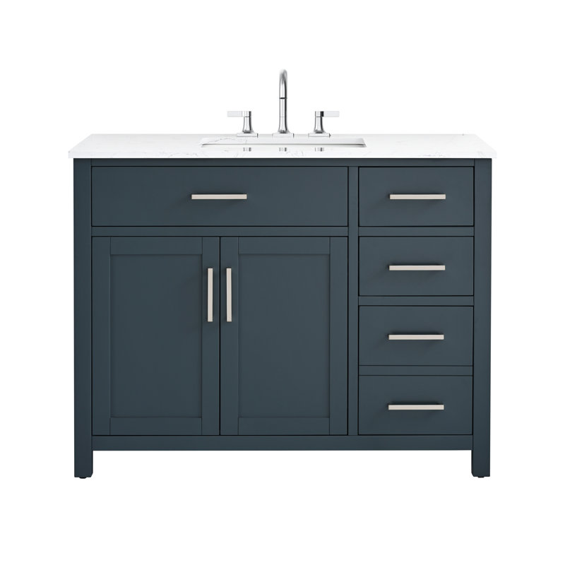Tremolo 42" Single Bathroom Vanity With Engineered Marble Top, Vintage Blue / Polished Nickel