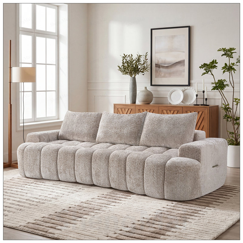 Très grand canapé modulaire compressé courbé à l'avant, canapé Boucle 3 places en forme de nuage avec mousse à haute résilience, facile à déplacer et à expédier, canapé surdimensionné moderne pour le salon