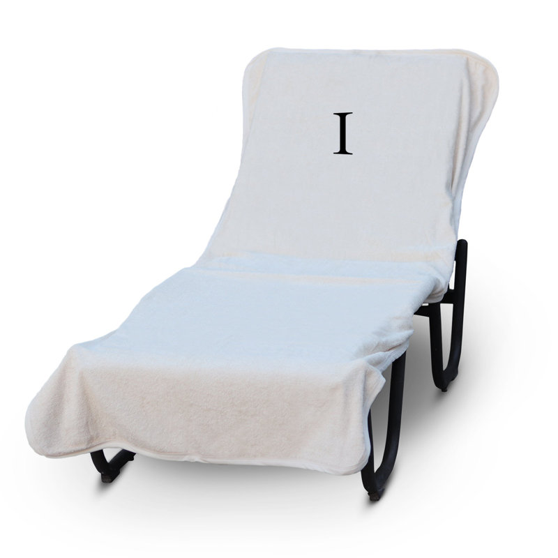 Housse pour chaise longue monogrammée - ensemble de 1 - lettre-bloc, Blanc / noir, I