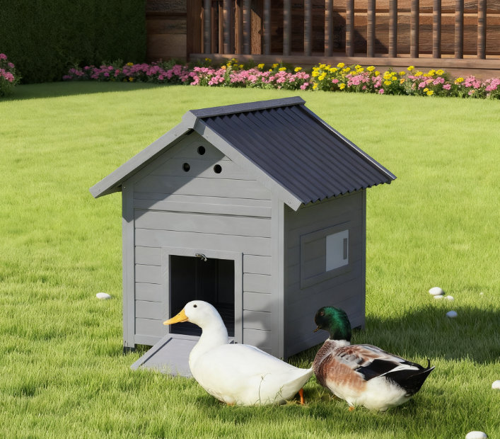 Maison pour animaux en bois avec toit ouvrable et portes doubles, Gris clair