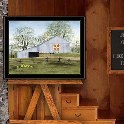 «Tulip Quilt Block Barn» par Billy Jacobs - Reproduction d'art sur papier encadrée