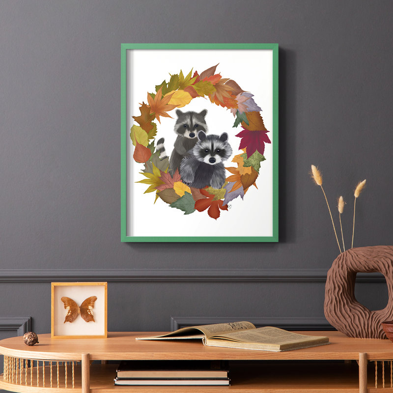 Reproduction de couronne de ratons laveurs feuille d'automne - bois massif, Vert, H 10 po x l 8 po