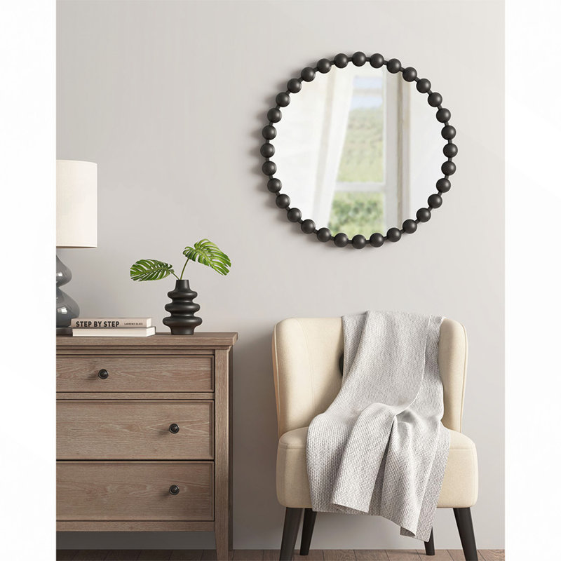 Miroir mural perlé, 27 po x 27 po, Noir