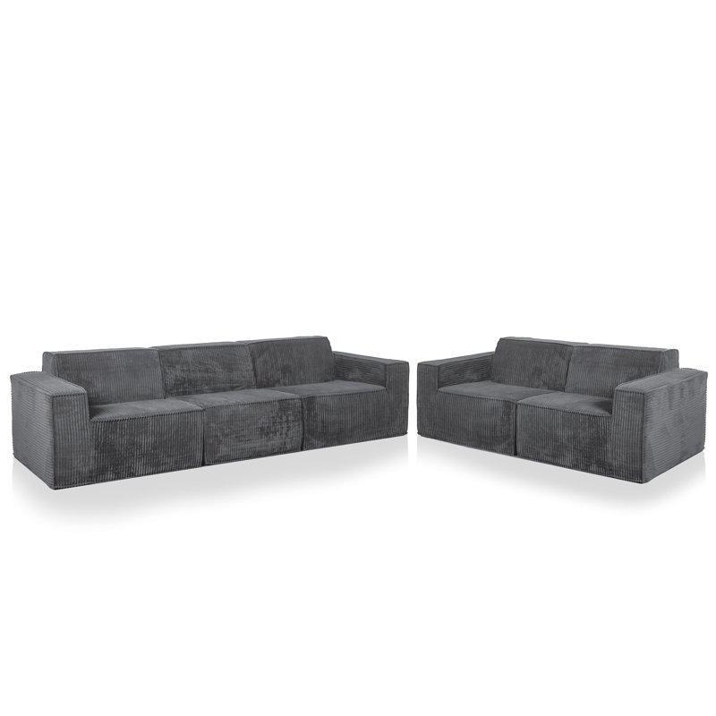 Ensemble de canapé modulaire en chenille 2 pièces Magness, Gris