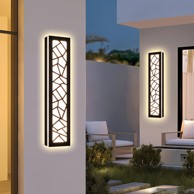 24Inch-Modern Outdoor Wall Sconce, Black LED Exterior Wall Light With Acrylic, Waterproof IP65 For Porch, Garage, Patio, And Entryway, Dusk To Dawn Sensor Included
