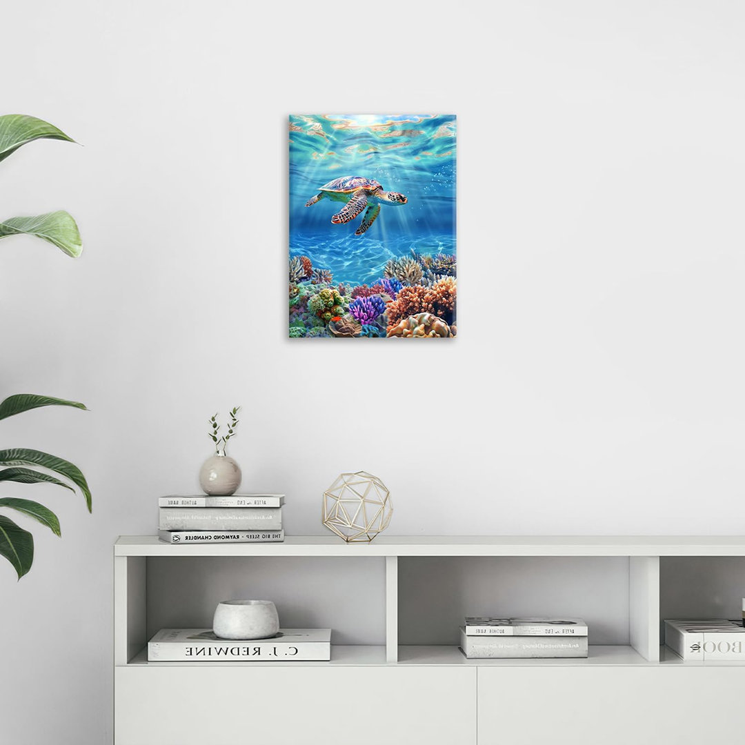 40*30，Wall Art for Bathroom Living Room Bedroom Office,Turtle Coastal Ocean Pictures Wall Decor Nautical Sea Print Coastal Painting.
