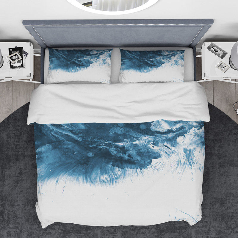Ensemble de housse de couette moderne et contemporaine en microfibre bleu / blanc