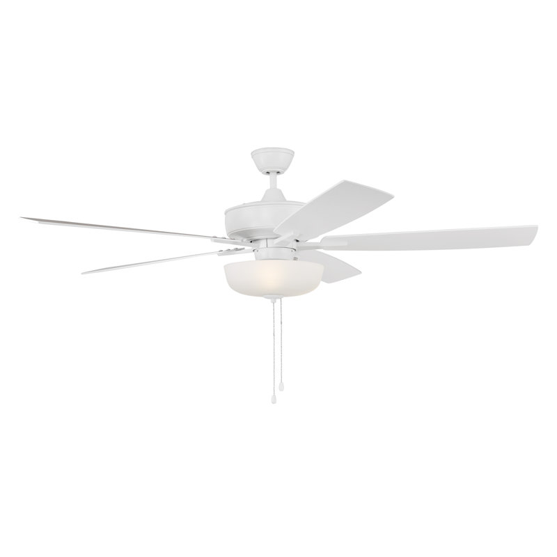 Ventilateur de plafond standard à 5 pales de 60 po avec chaîne de traction et ensemble d'éclairage inclus Karelle, Blanc