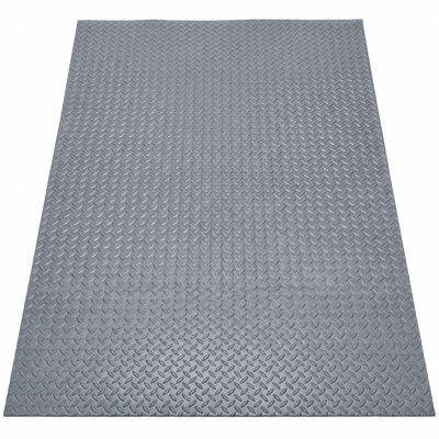 Heavy-Duty Garage Floor Mat Roll - PVC Diamond Plate, 2.8mm Thick - Non-Slip, Waterproof & Oil-Resistant, Trim-to-Fit - Gray