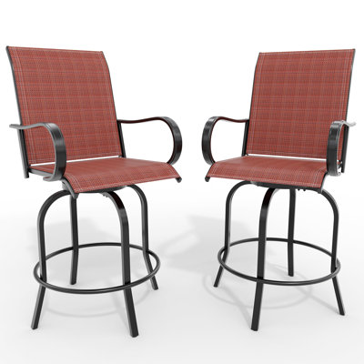 Set of 2 Swivel Bar Stools with High Back & Armrest for Patio, Deck, Backyard, Garden