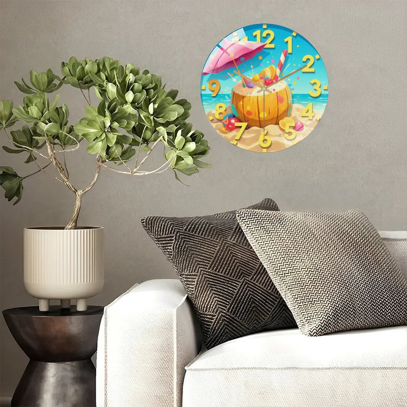 Horloge murale en verre Summer Beach Coconut