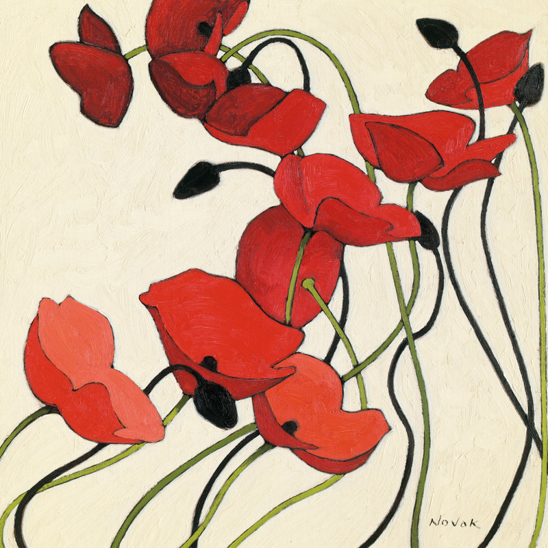 Coquelicots et crème II, peinture encadrée, H 20 po x l 20 po x P 1,25 po, Papier avec cadre argenté, Non