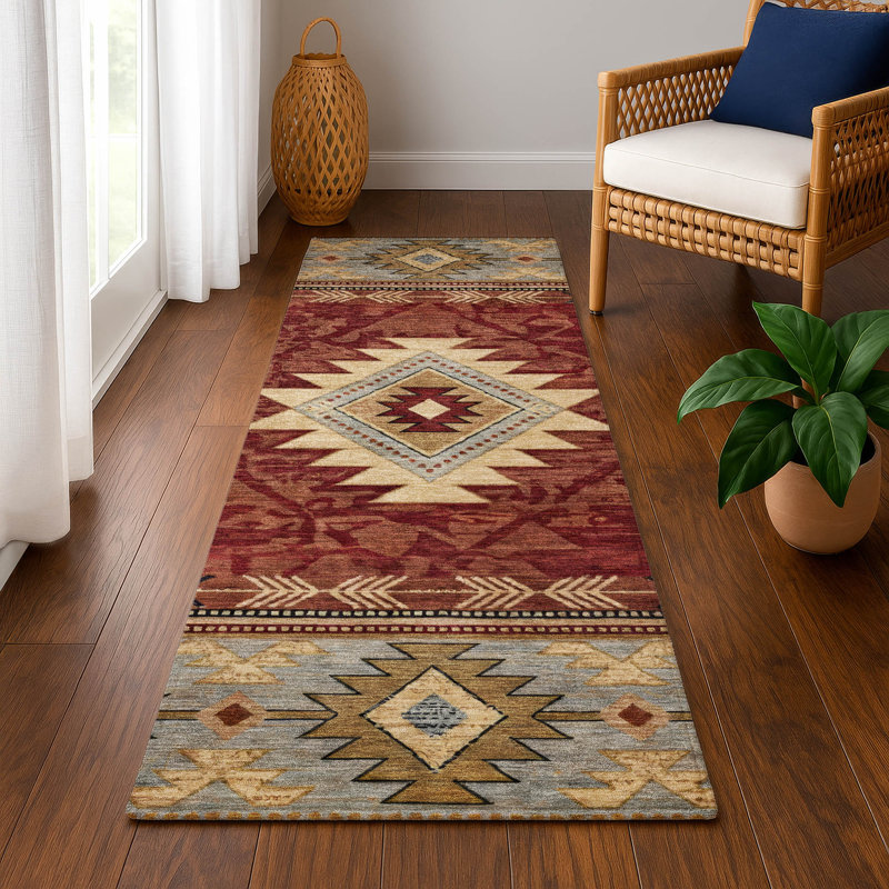 Tapis tribal de qualité supérieure lavable à la machine AMF1754, Tapis de couloir 2 pi 3 po x 7 pi 6 po