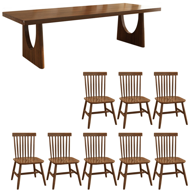 Simple modern solid wood dining table set, 29.5"H x 94.4"L x 39.3"W