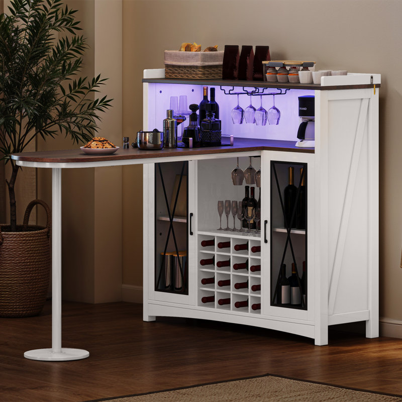 Bar à vin Farmhouse Coffee avec lumières DEL, table de bar et station de charge