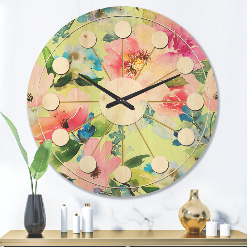 Horloge murale en bois Floral Botanical IV, Grand