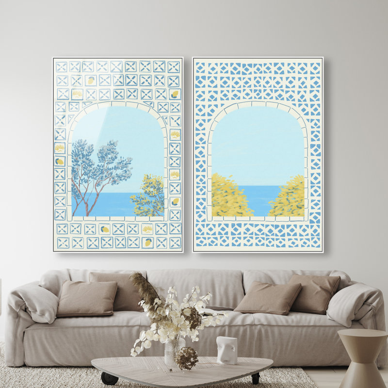 Mediterranean window set High-Gloss Frameless Acrylic Glass Wall Art Nautical & Beach Print by Oliver Gal, Ready to Hang, 10 x 15