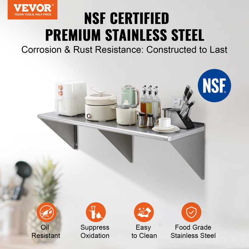 Heavy Duty Stainless Steel Wall Mounted Kitchen Shelf