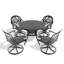 L'ensemble de salle à manger toutes saisons en fonte d'aluminium comprend 4 chaises pivotantes et une table ronde de 39,37 po avec structure noire -1212051447