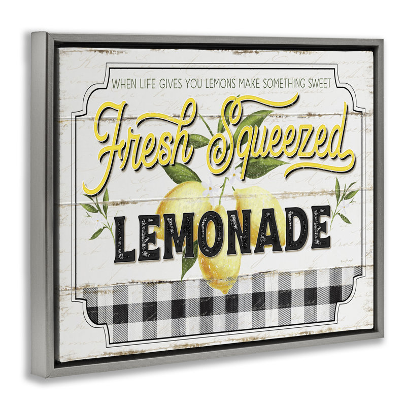 Charmante limonade rustique encadrée dorée, art mural par Jennifer Pugh, H 17 po x l 21 po, Cadre flottant gris lustré