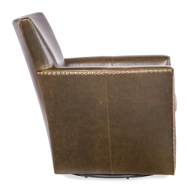 Brown Leather Traditional Swivel Accent Chair