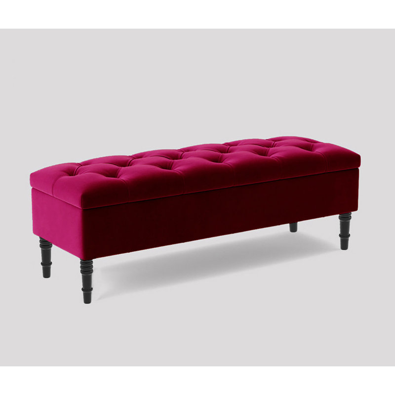 Alyana 90cm Wide Tufted Rectangle Ottoman Storage Bench, Upholstery Velvet Shoe Bench with Turned Wooden Legs