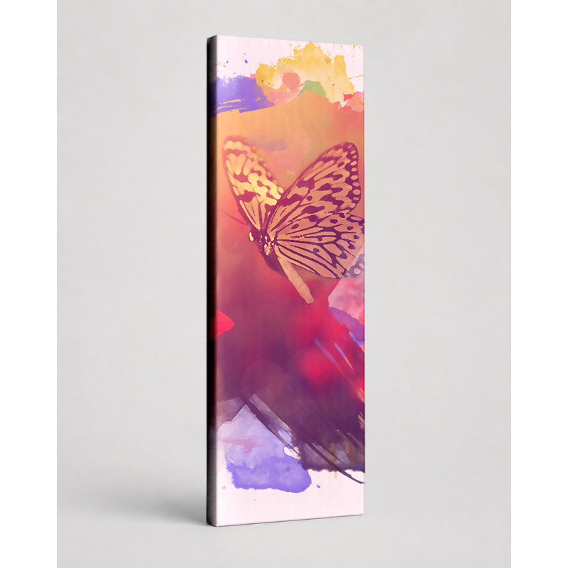 Papillon et roses rouges - grande toile, art mural, 12" W x 36" H
