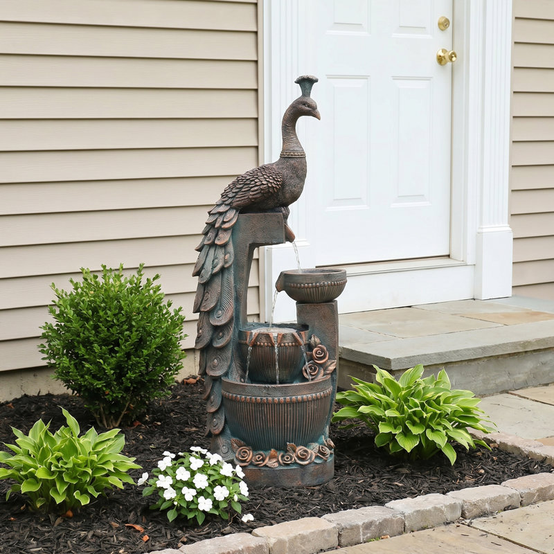 Large Garden Water Features Outdoor Fountains With LED Lights Pump 4 Tier Electric Cascading Waterfall Fountain for Patio, Backyard