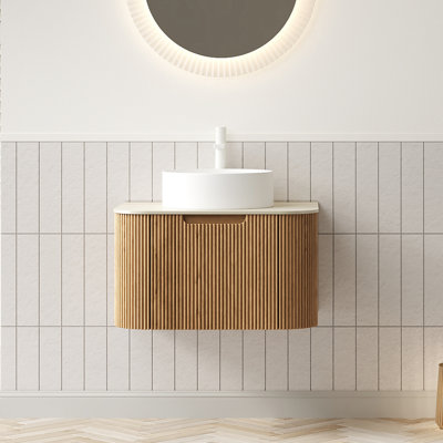 Ensemble de meuble-lavabo courbé et rayé flottant 24 po avec comptoir en pierre frittée Annora Annora