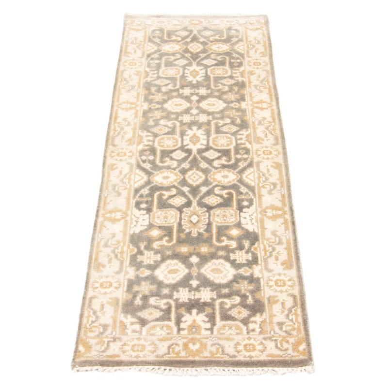 Tapis de couloir gris en laine noué à la main de conception unique 2 pi 7 po x 7 pi 9 po New Age