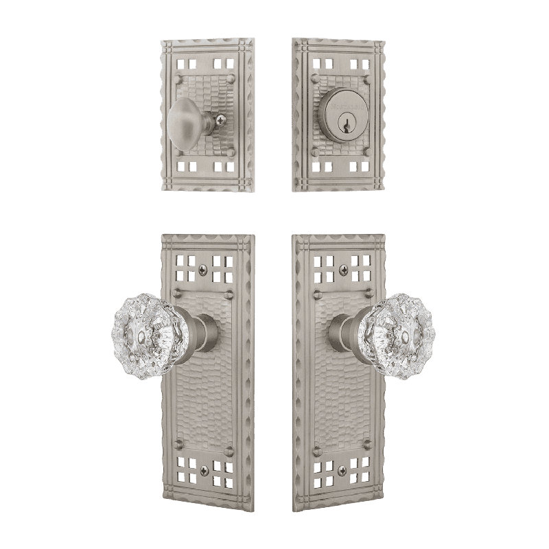 Nostalgic Warehouse Craftsman Entry Set with Crystal Knob, 2.375, Satin Nickel