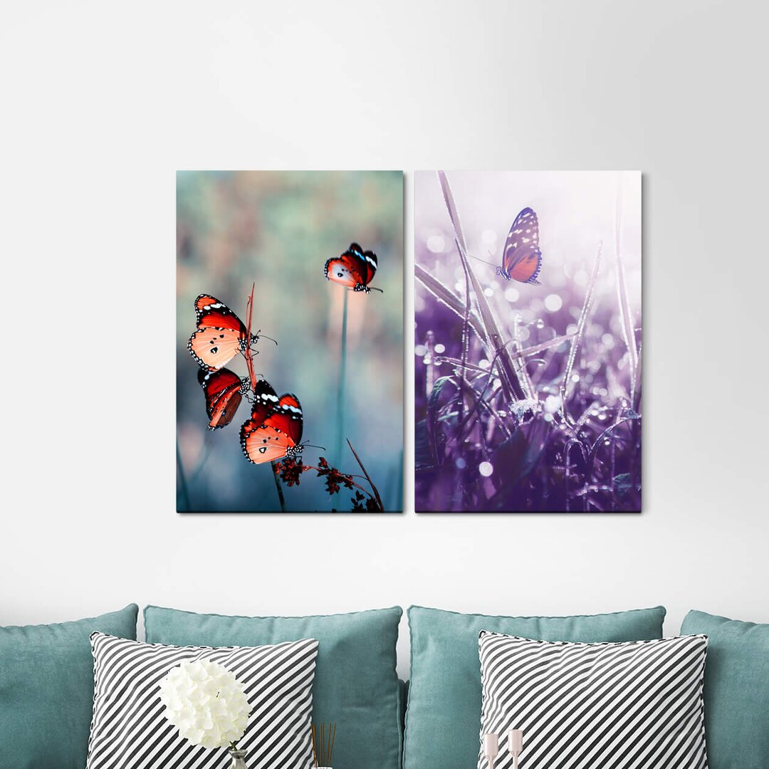 2-tlg. Leinwandbilder-Set - Fotografie „Summer Butterflies Spring Life Nature Soft Meadow”