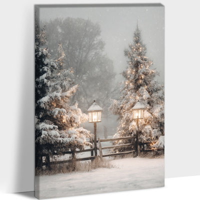 Christmas Tree Wall Art - Winter Scene Canvas Wall Art for Living Room, Vintage Christmas Pictures Wall Decor Artwork for Holiday Home Decor Frame Wrapped Canvas Prints, 12×16 inches