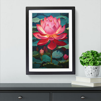Lotus Flower Hard Edge - Single Picture Frame Print on Wood