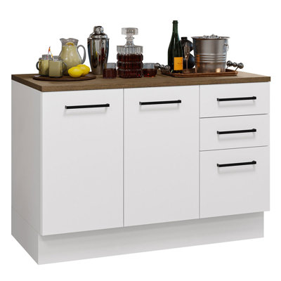 Home Bar Cabinet with 2 Doors & 3 Drawers – Pantry Storage for Glassware, Drinks & Utensils - White by Latitude Run