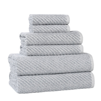 Amelia Viscose Cotton Blend Medium Weight Textured Diagonal Ribbed 6 Piece Towel Set