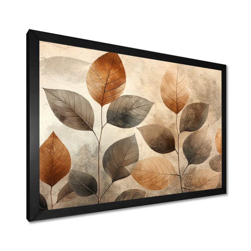 Taupe, feuilles, mosaïque, collage III - feuilles, art mural, Reproduction encadrée d'une seule photo, H 30 po x l 40 po