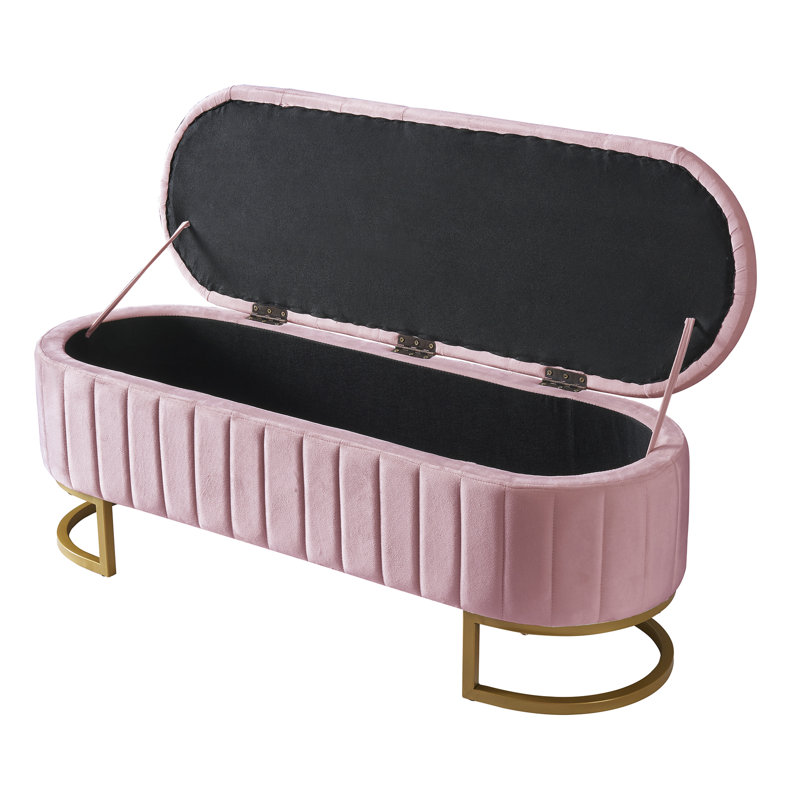 Repose-pieds avec rangement et capitonnage Lashekia, Rose