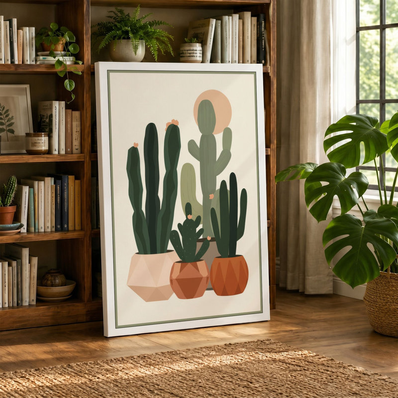 Cacti in Terra Cotta Botanical - Wrapped Canvas, 24x16 - 61.0 x 40.6 cm, Taupe Border