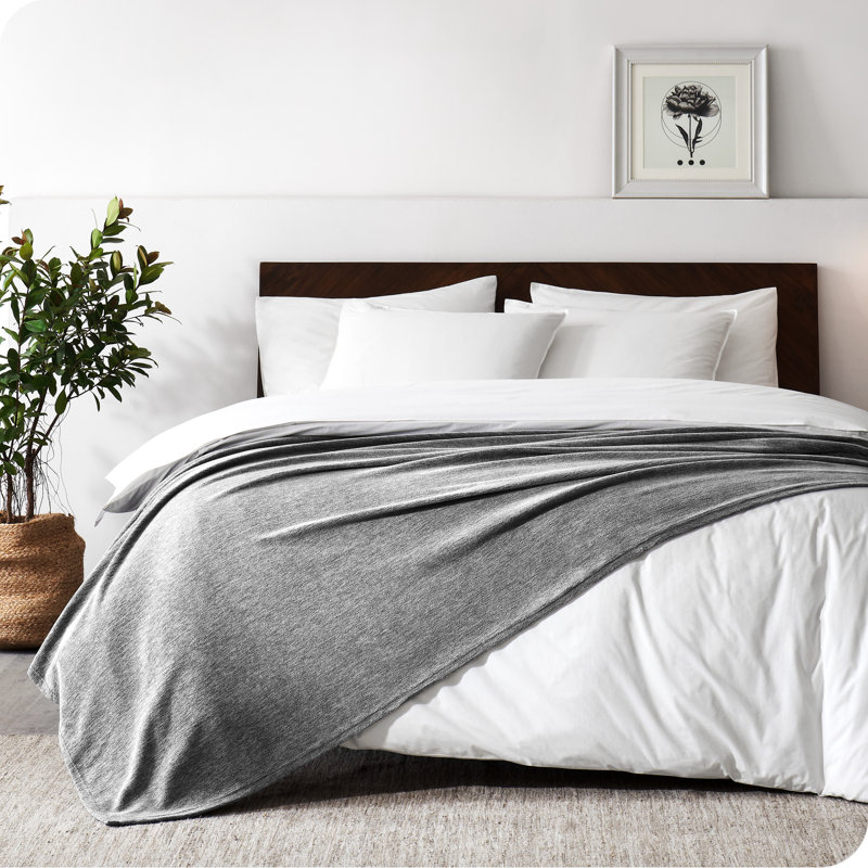 Heather Light Grey Reversible Polar Fleece Throw Blanket