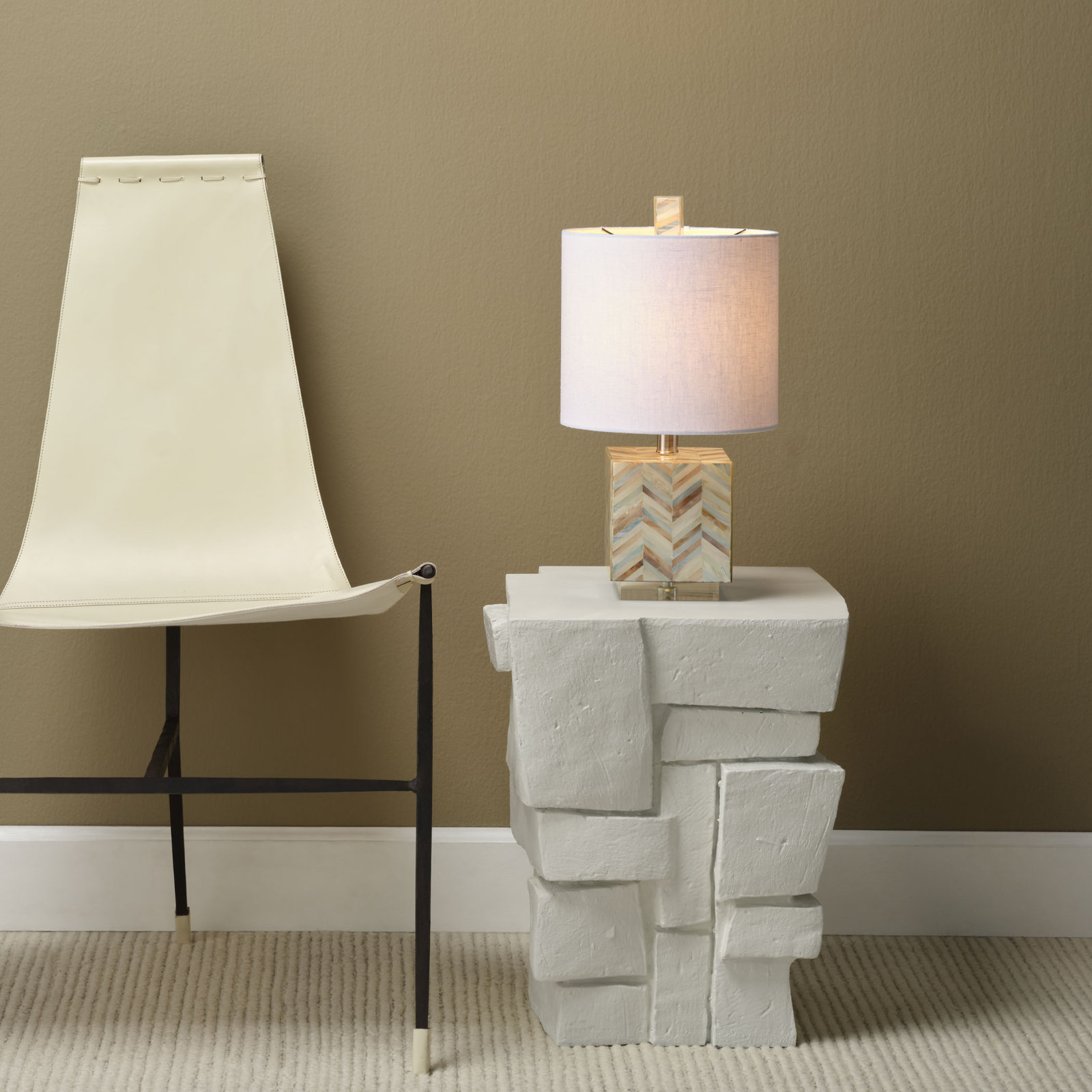 Mother of Pearl Linen Table Lamp, White, Blue/White/Red