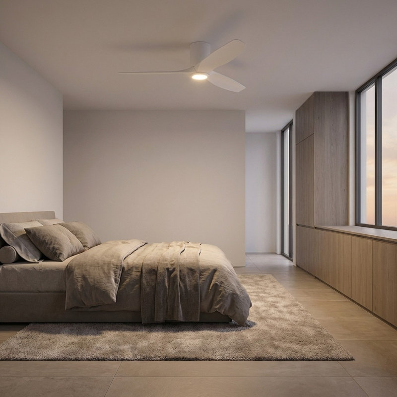 Seyra Smart Hugger LED Ceiling Fan, Matte White, Matte White, 52" Wide