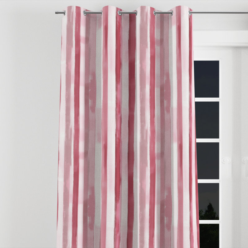 Striped Room Darkening Curtains - French Country Pink Ink Stripes Grommet Curtain - 1 Panel, 52" W x 63" L, Silver Grommets