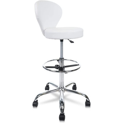 Backed Adjustable Height Ergonomic Lab Stool with Footring Wheels