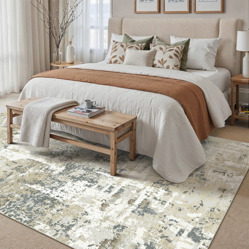 Tapis texturé abstrait Vellum Home, Tapis de couloir 2 pi x 8 pi, Beige