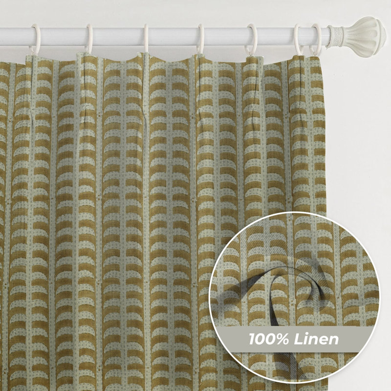 Fabdivine Window Floral Thick Linen Brown Hook Curtain 27x108 Inches, Handmade Block Print with Pleated Pinch Two-Side Panels for Elegant Blackout for Farmhouse, Patio, Home Decorative, Garud